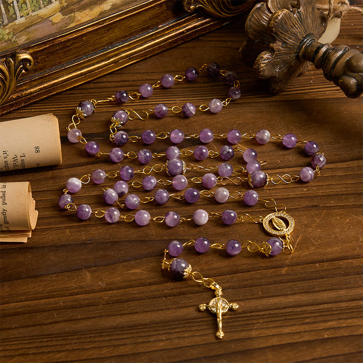 Christianartworkshop Notre-Dame de Guadalupe et crucifix en cristal violet rond de 8 mm - image 2