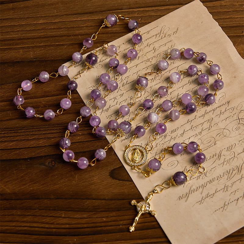 Christianartworkshop Notre-Dame de Guadalupe et crucifix en cristal violet rond de 8 mm - image 1