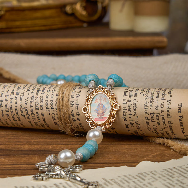 Christianartworkshop Chapelet fait main en perles de verre scintillantes de 8 mm, orné d'une croix et d'une Notre-Dame. - image 10