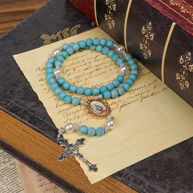 Christianartworkshop Chapelet fait main en perles de verre scintillantes de 8 mm, orné d'une croix et d'une Notre-Dame. - image 5