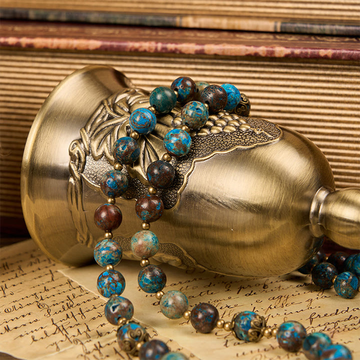 Christianartworkshop Jésus est le don : Chapelet fait main en perles à motif bleu et en pierre de larimar authentique - image 12