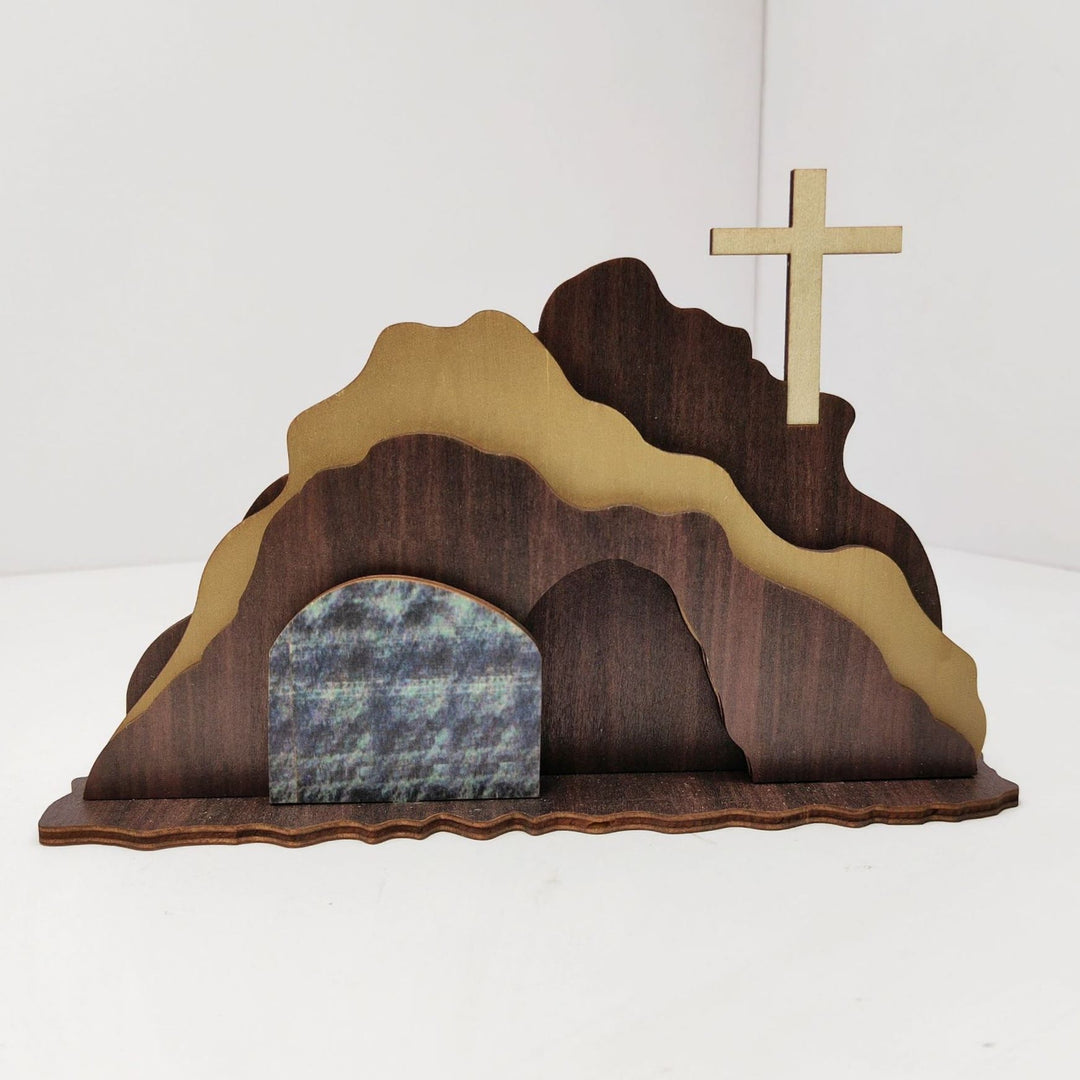 Christianartworkshop « Il est ressuscité » - Scène de la Résurrection en bois sculpté à la main avec décoration en croix - image 1