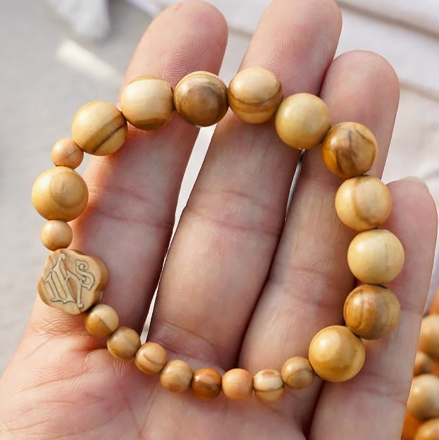 Bracelet en bois d'olivier Christianartworkshop, chapelet de roses, bracelet élastique portable - image 8