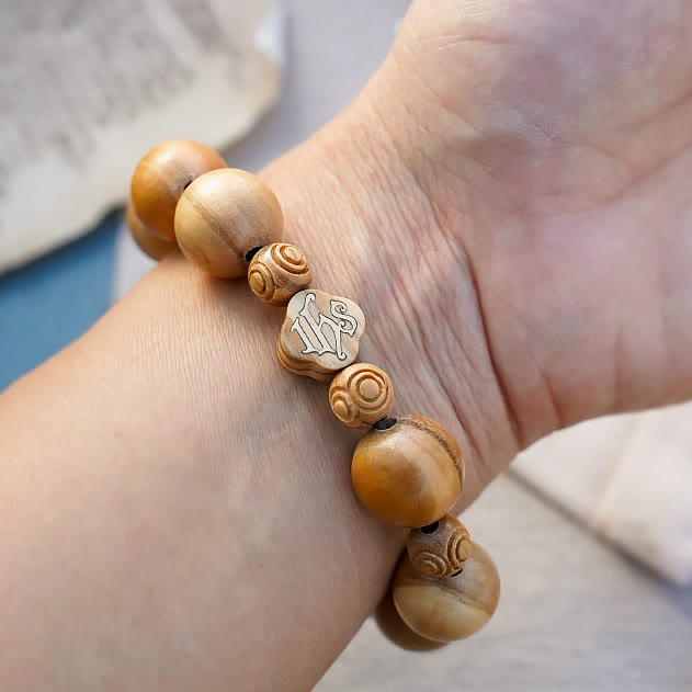Bracelet en bois d'olivier Christianartworkshop, chapelet de roses, bracelet élastique portable - image 9