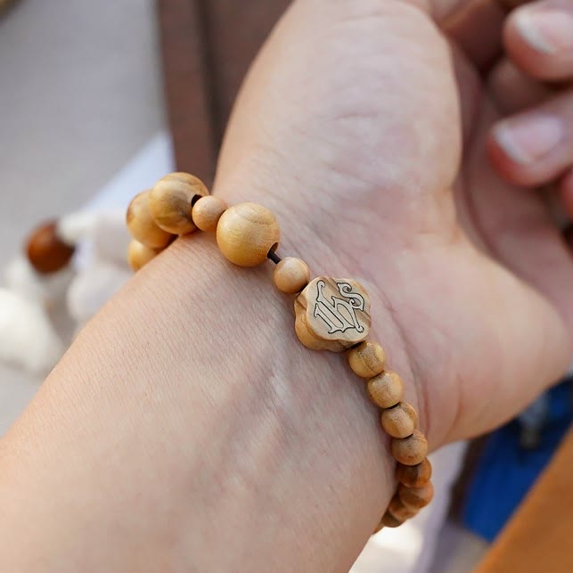Bracelet en bois d'olivier Christianartworkshop, chapelet de roses, bracelet élastique portable - image 11