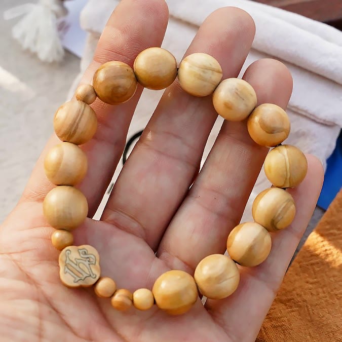 Bracelet en bois d'olivier Christianartworkshop, chapelet de roses, bracelet élastique portable - image 6