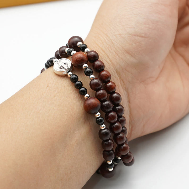 Bracelet élastique à trois cercles en bois de rose 6 mm de Christianartworkshop, perles du chapelet divin - image 2