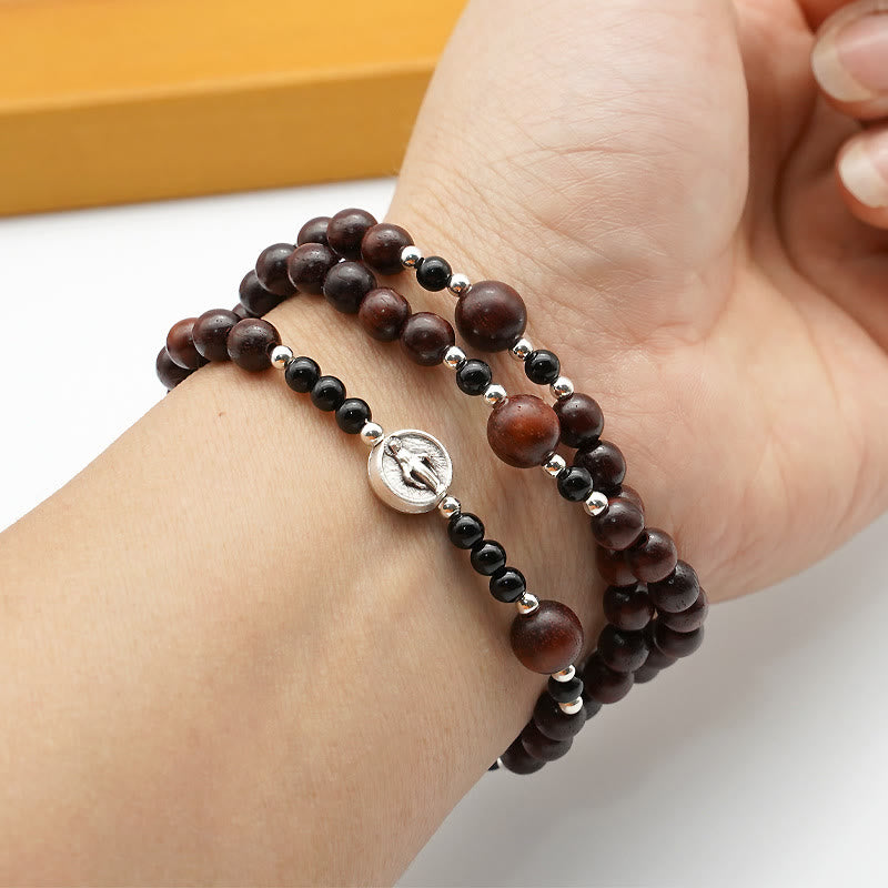 Bracelet élastique à trois cercles en bois de rose 6 mm de Christianartworkshop, perles du chapelet divin - Palissandre - 6 mm - image 0