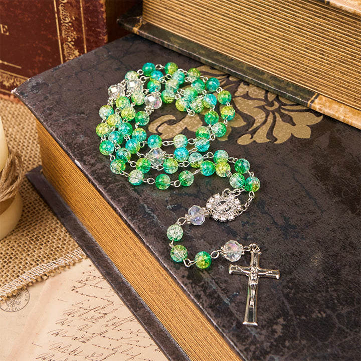 Christianartworkshop Médaille de Saint Benoît et crucifix en pierre précieuse verte ronde de 8 mm - Vert - image 0