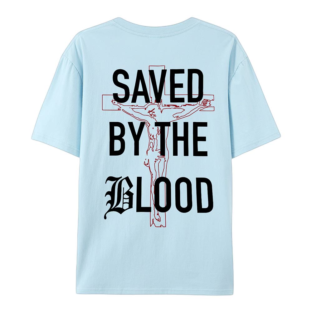 T-shirt en coton Christianartworkshop « Sauvé par le Seigneur » - Bleu - 2XL - image 19