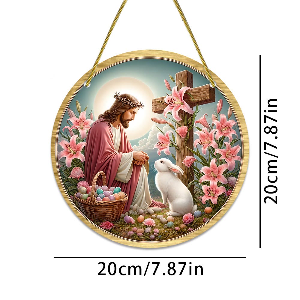 Christianartworkshop Résurrection et vitalité : Ornement décoratif à suspendre pour Pâques représentant Jésus et un lapin - image 1