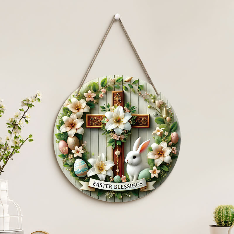 Christianartworkshop Croix de jardin florale en bois à suspendre, symbole de Pâques - image 1