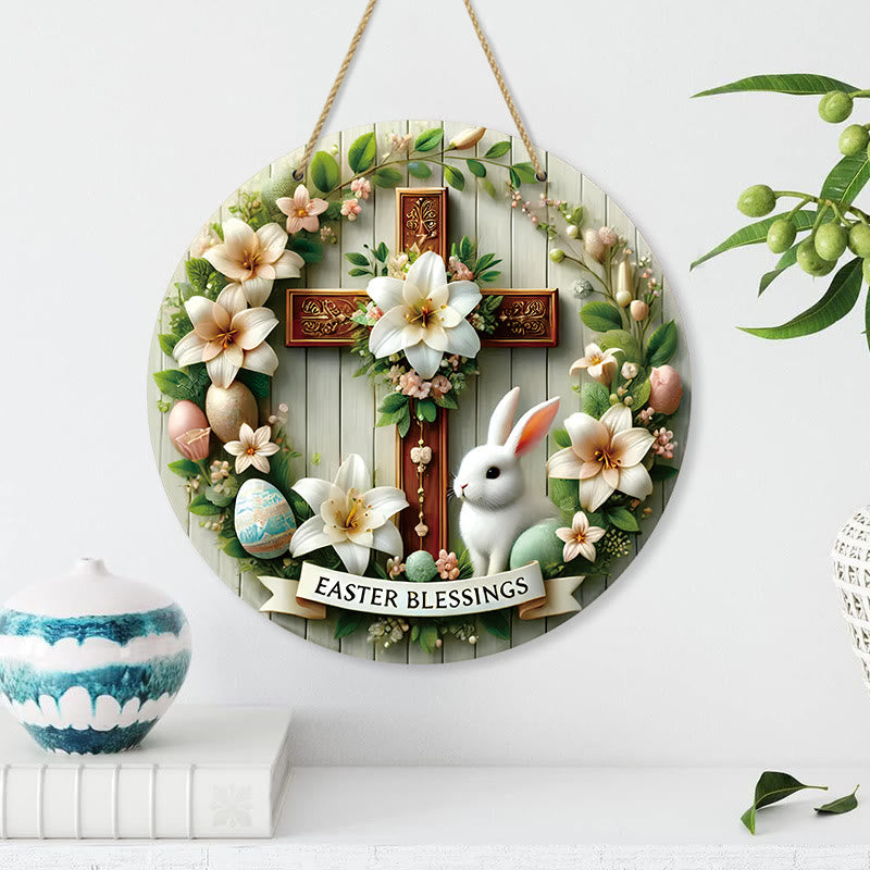 Christianartworkshop Croix de jardin florale en bois à suspendre, symbole de Pâques - image 4