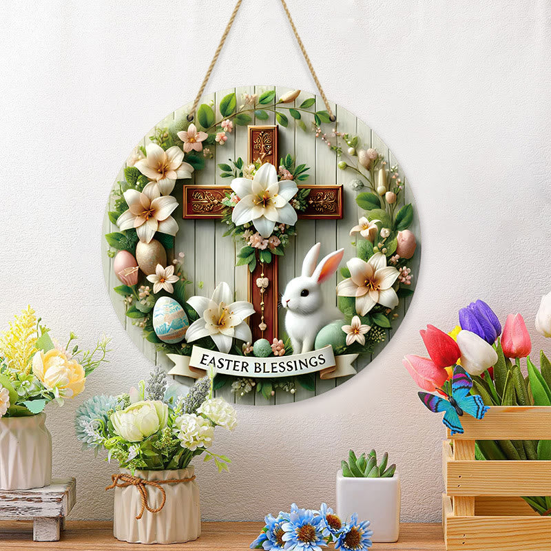 Christianartworkshop Croix de jardin florale en bois à suspendre, symbole de Pâques - image 2