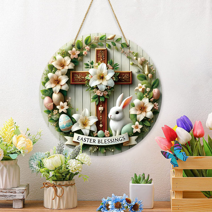 Christianartworkshop Croix de jardin florale en bois à suspendre, symbole de Pâques - image 2