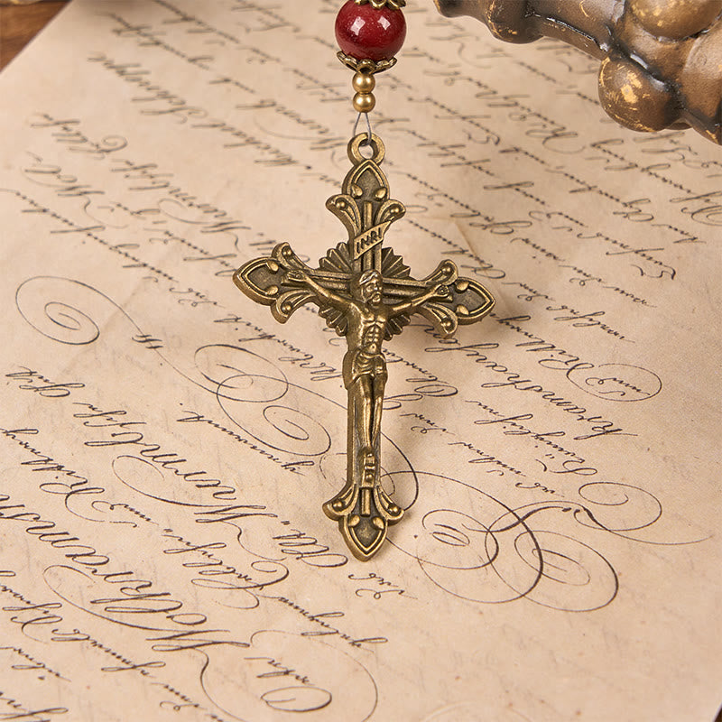 Christianartworkshop Médaille miraculeuse et crucifix en jade naturel couleur jaune d'œuf (8 mm) - Chapelet artisanal - image 7