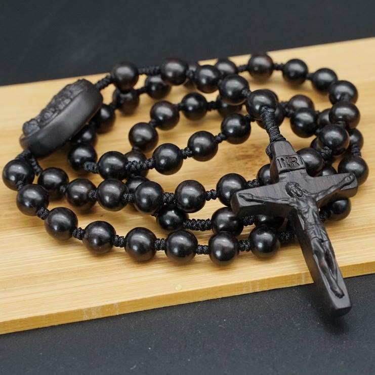 Christianartworkshop Chapelet crucifix en perles de bois d'olivier - Ébène - 10 mm - image 3