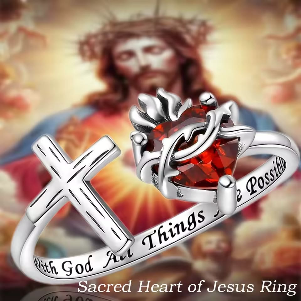 Bague Sacré-Cœur de Jésus de Christianartworkshop : Avec Dieu, tout est possible - image 1
