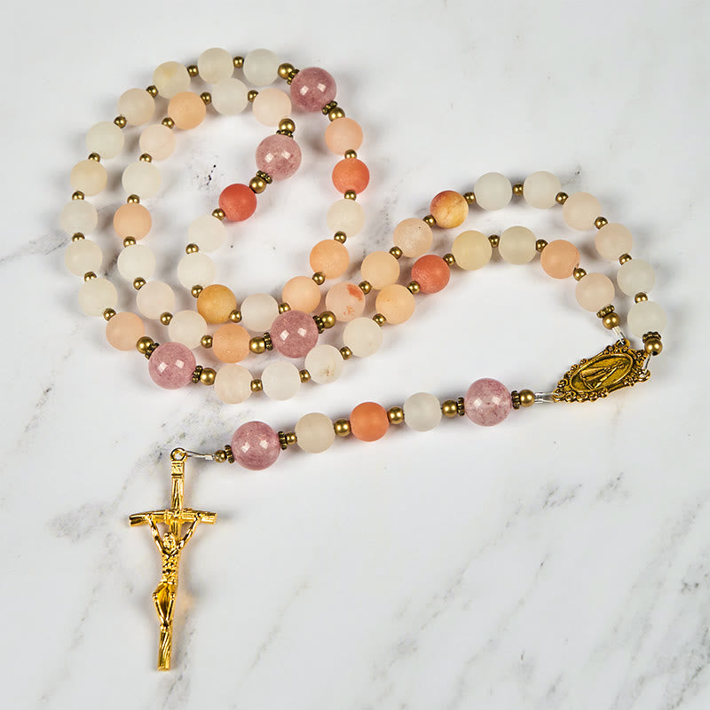 Christianartworkshop Notre-Dame et crucifix en aventurine rose et quartz fraise faits main de 8 mm - image 9