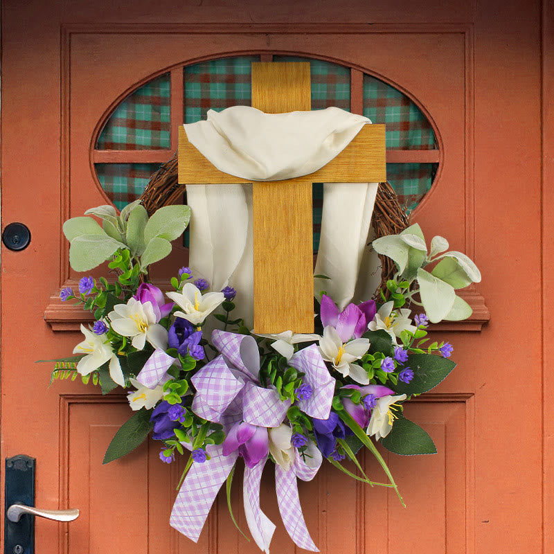 Christianartworkshop Couronne de printemps en forme de croix : une fusion poétique de fleurs et de foi - image 3