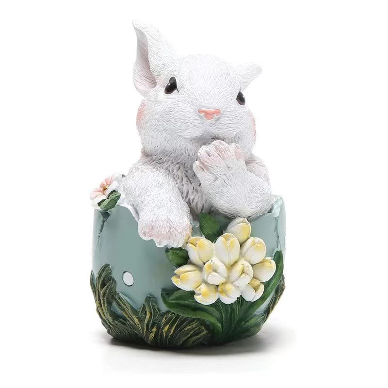 Christianartworkshop Ornement de Pâques en résine, lapin fleuri - Célébrez Pâques - Bleu - image 2