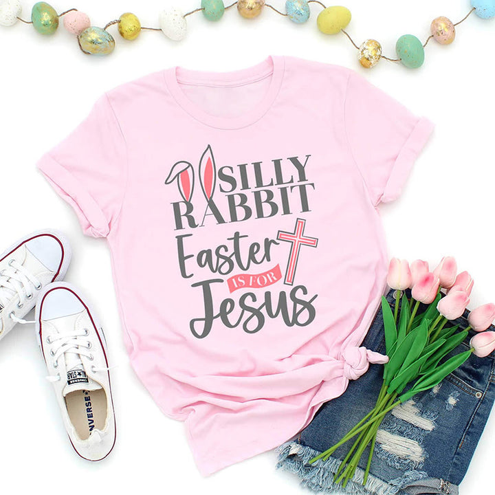 T-shirt « Lapin rigolo » de Christianartworkshop, Pâques est pour Jésus - Rose - 2XL - image 0
