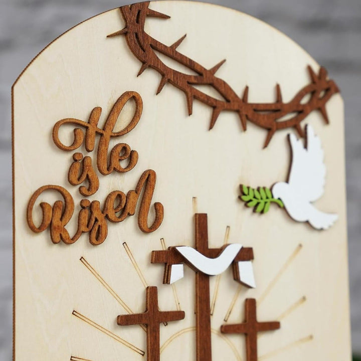 Christianartworkshop Ensemble d'icônes de Pâques « Espoir ressuscité » : Présentoir décoratif en bois avec motifs de croix et de tombeau - image 2