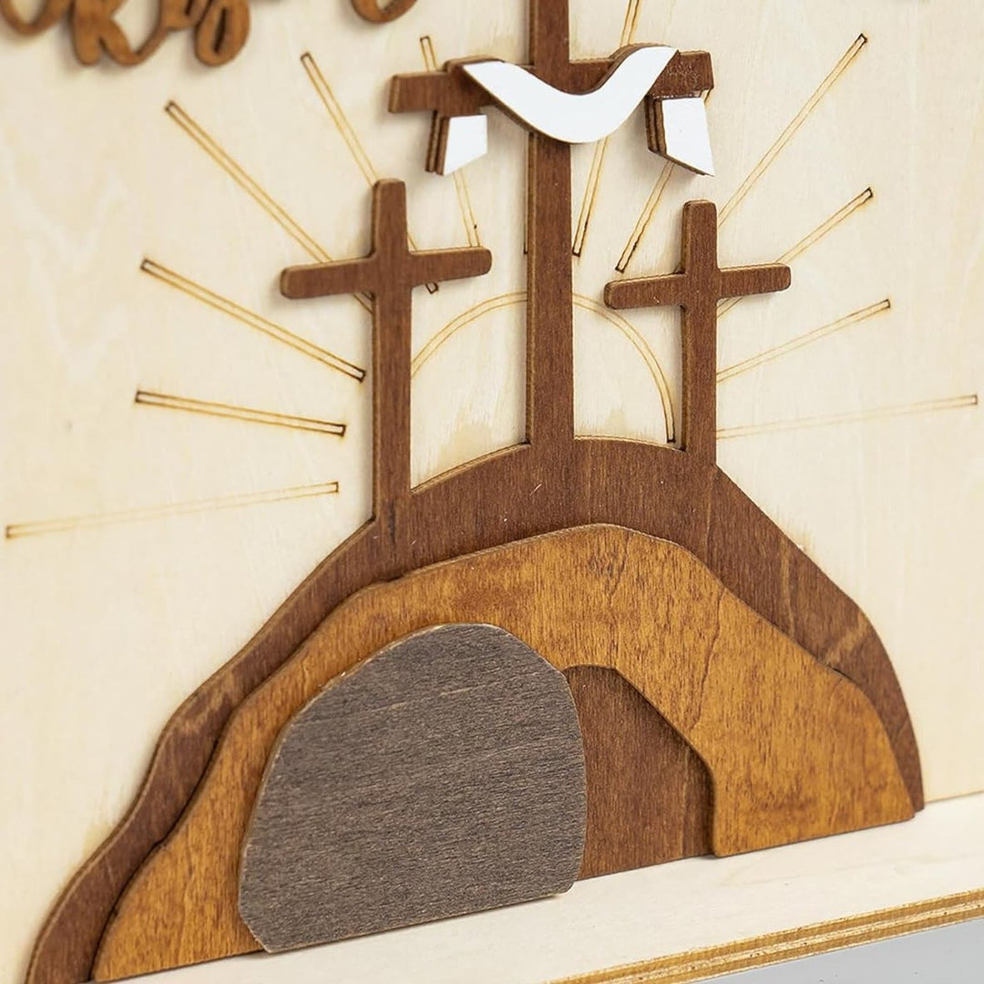 Christianartworkshop Ensemble d'icônes de Pâques « Espoir ressuscité » : Présentoir décoratif en bois avec motifs de croix et de tombeau - image 3