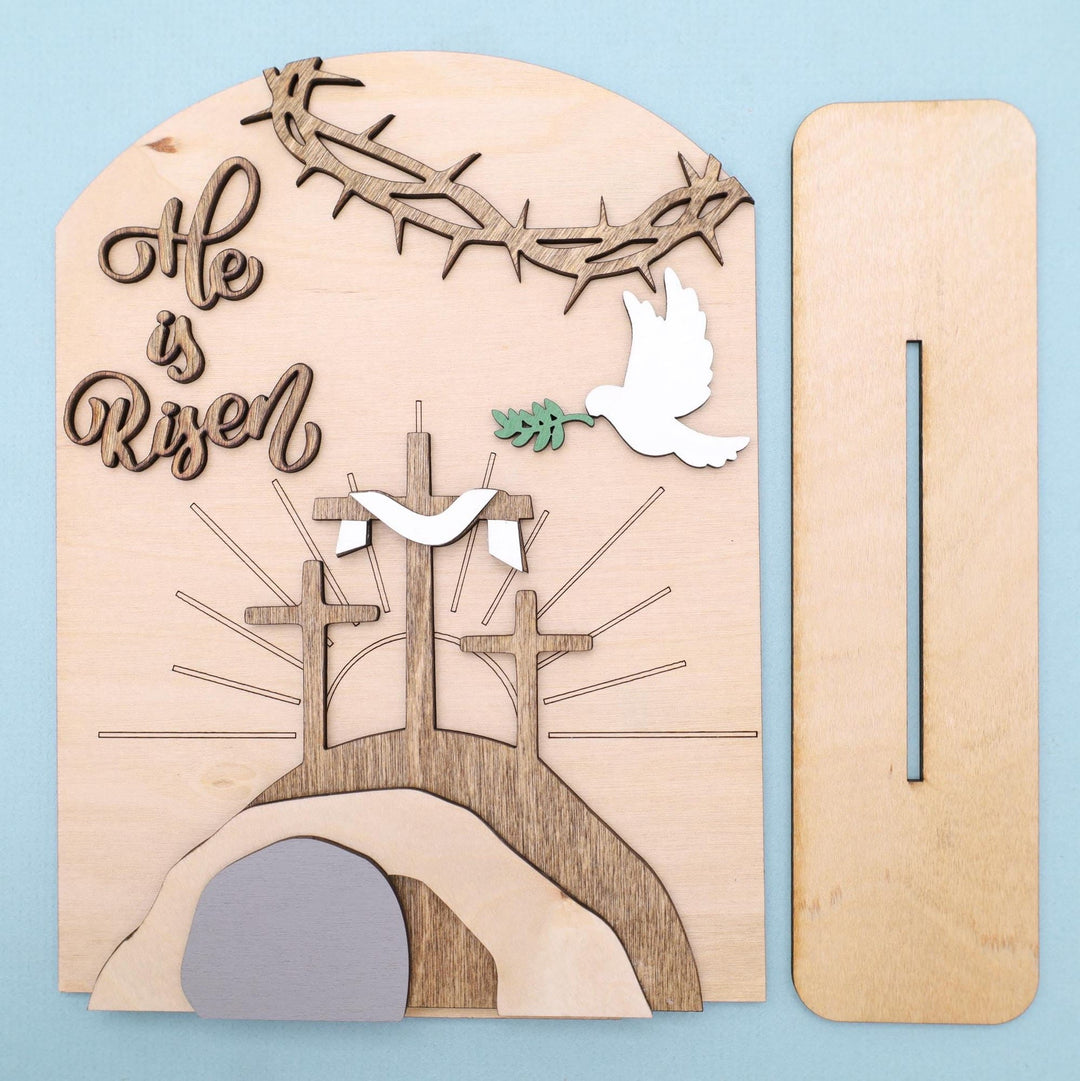 Christianartworkshop Ensemble d'icônes de Pâques « Espoir ressuscité » : Présentoir décoratif en bois avec motifs de croix et de tombeau - image 5
