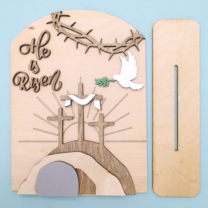 Christianartworkshop Ensemble d'icônes de Pâques « Espoir ressuscité » : Présentoir décoratif en bois avec motifs de croix et de tombeau - image 5