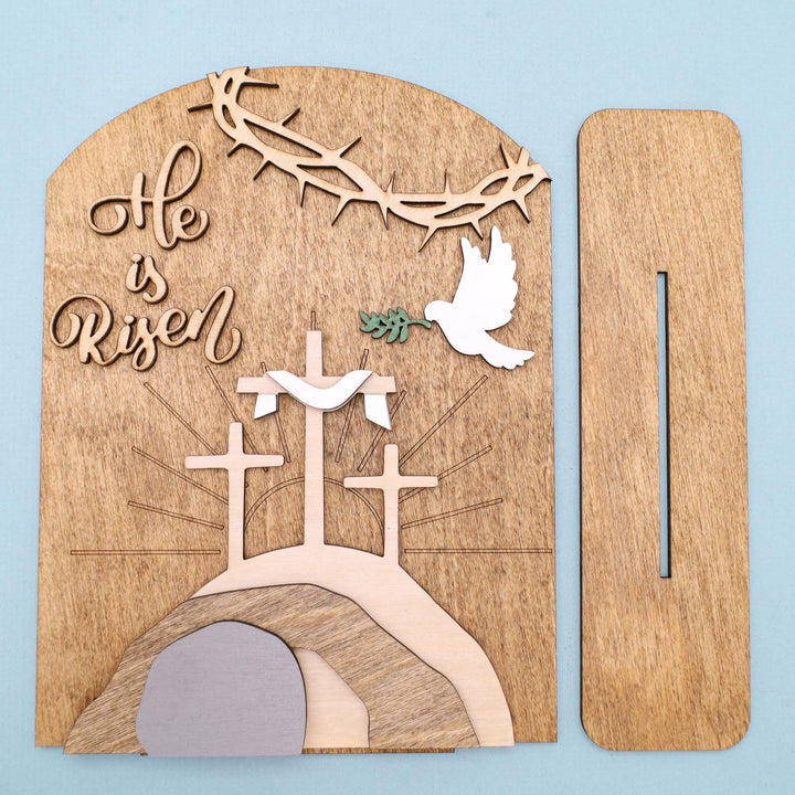 Christianartworkshop Ensemble d'icônes de Pâques « Espoir ressuscité » : Présentoir décoratif en bois avec motifs de croix et de tombeau - image 6