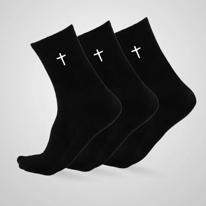 Christianartworkshop Chaussettes en coton de foi chrétienne — La grâce à chaque étape - Noir - 3 paires - image 3