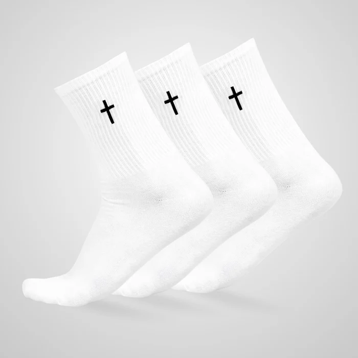 Christianartworkshop Chaussettes en coton de foi chrétienne — La grâce à chaque étape - Blanc - 3 paires - image 0