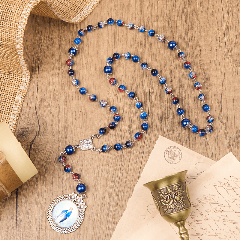 Christianartworkshop Chapelet en perles de verre de 8 mm avec médaille miraculeuse et crucifix – Une touche d'élégance vintage - Sainte Médaille - image 1