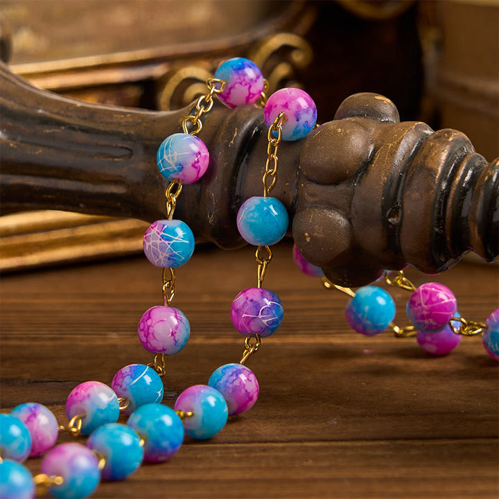 Christianartworkshop FOI PRIÉE : Chapelet floral fait main Divine Harmony de 8 mm bleu et violet - image 7