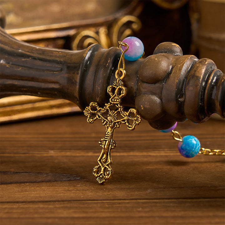 Christianartworkshop FOI PRIÉE : Chapelet floral fait main Divine Harmony de 8 mm bleu et violet - image 5