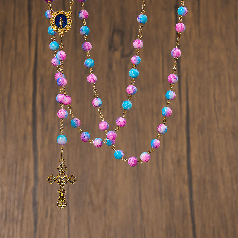 Christianartworkshop FOI PRIÉE : Chapelet floral fait main Divine Harmony de 8 mm bleu et violet - image 8