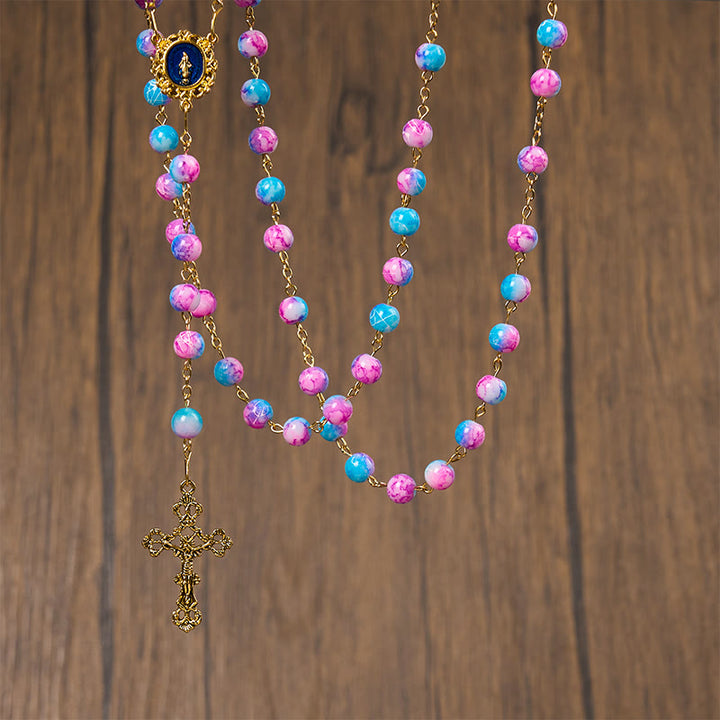 Christianartworkshop FOI PRIÉE : Chapelet floral fait main Divine Harmony de 8 mm bleu et violet - image 8