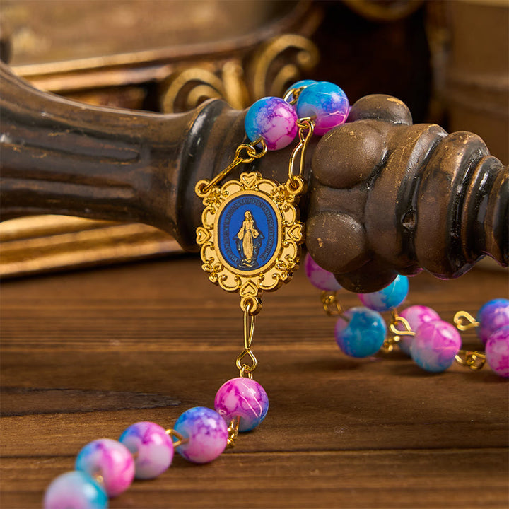 Christianartworkshop FOI PRIÉE : Chapelet floral fait main Divine Harmony de 8 mm bleu et violet - image 6