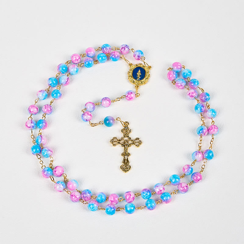 Christianartworkshop FOI PRIÉE : Chapelet floral fait main Divine Harmony de 8 mm bleu et violet - image 9