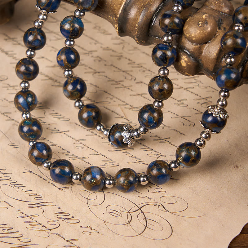 Christianartworkshop Chapelet de perles en pierre bleue et dorée de 8 mm, orné d'une croix bleue et d'un crucifix, représentant la Vierge Marie - image 6
