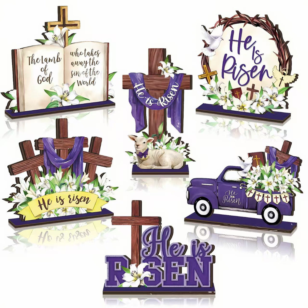 Christianartworkshop Lot de 6 décorations de Pâques en bois « Il est ressuscité » - Messages inspirants - image 1