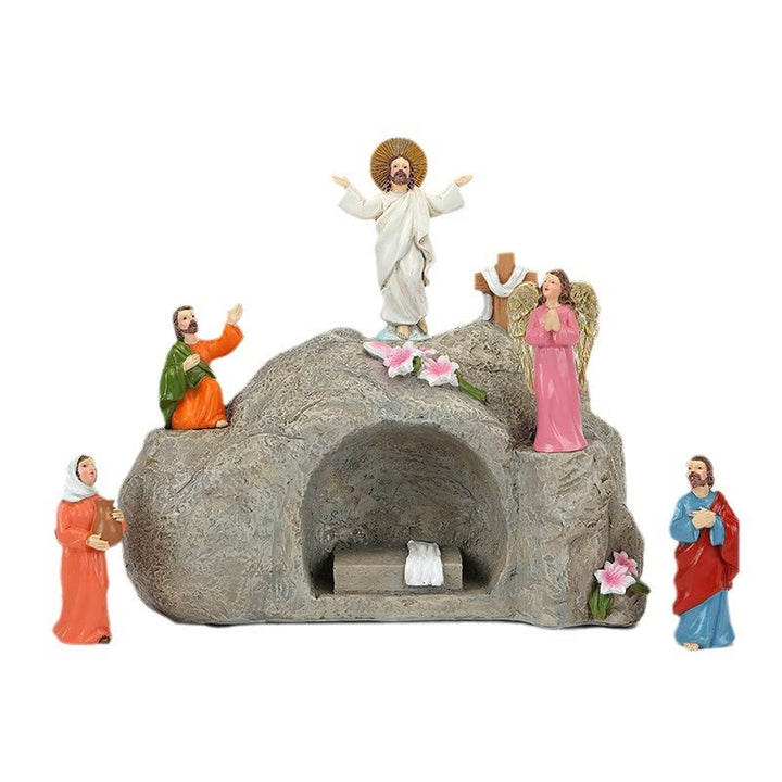 Christianartworkshop Scène de la Résurrection avec Jésus, les anges et les disciples - Crèche de Pâques illuminée - image 5