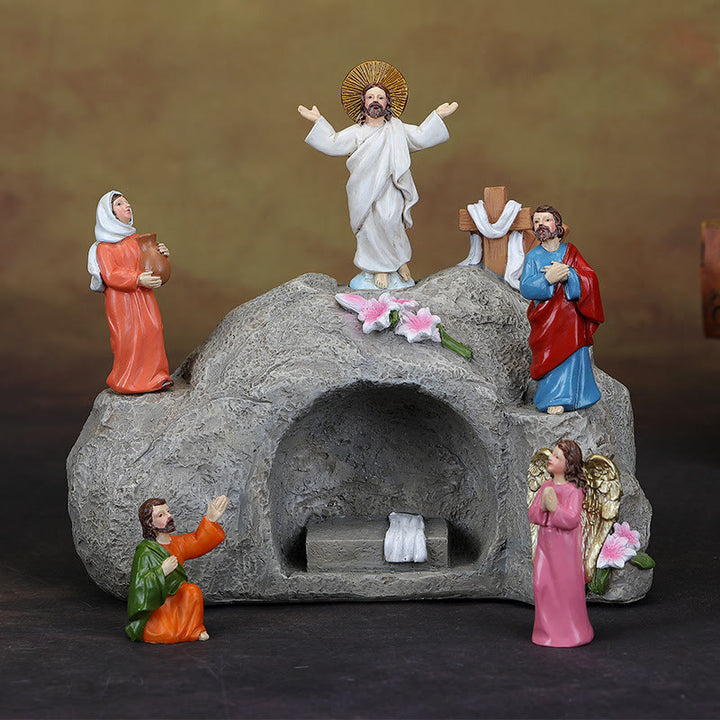 Christianartworkshop Scène de la Résurrection avec Jésus, les anges et les disciples - Crèche de Pâques illuminée - image 3