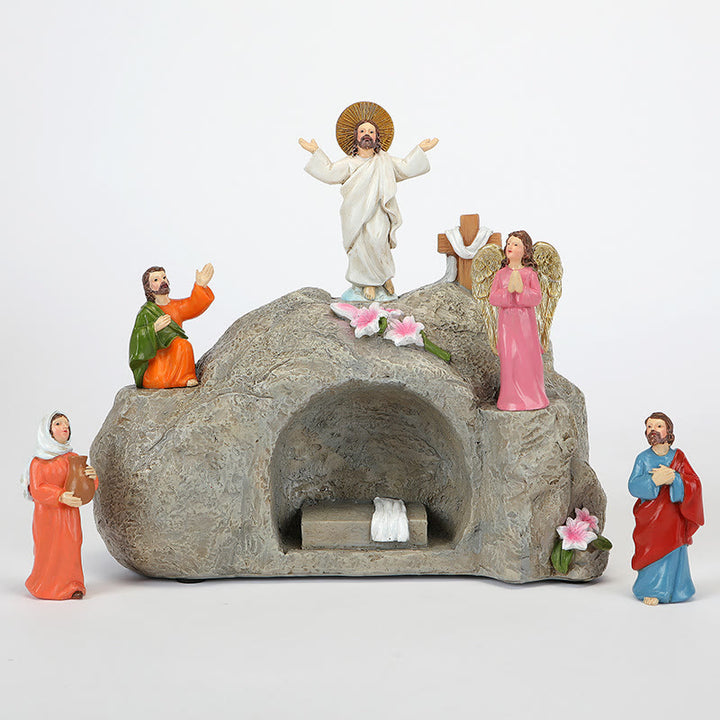 Christianartworkshop Scène de la Résurrection avec Jésus, les anges et les disciples - Crèche de Pâques illuminée - image 4