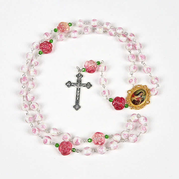 Christianartworkshop Médaille Sainte Thérèse et crucifix de 8 mm, chapelet élégant en rose et ivoire à motif floral — Accueillez la grâce et la beauté de la foi - image 8