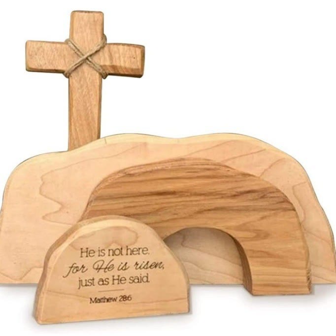 Christianartworkshop La scène de Pâques du tombeau vide et l'ornement en croix - Bois - image 0
