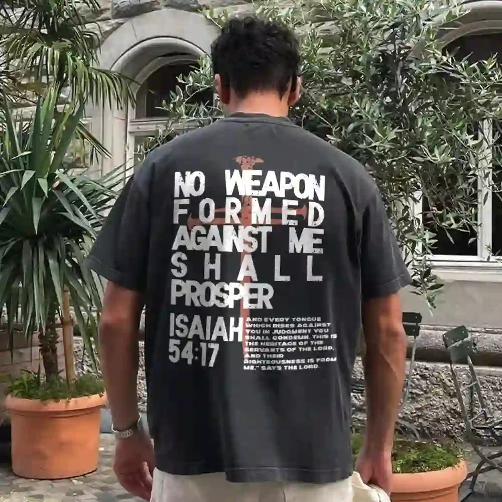 T-shirt unisexe délavé Christianartworkshop « Aucune arme n'est forgée contre moi » - image 2