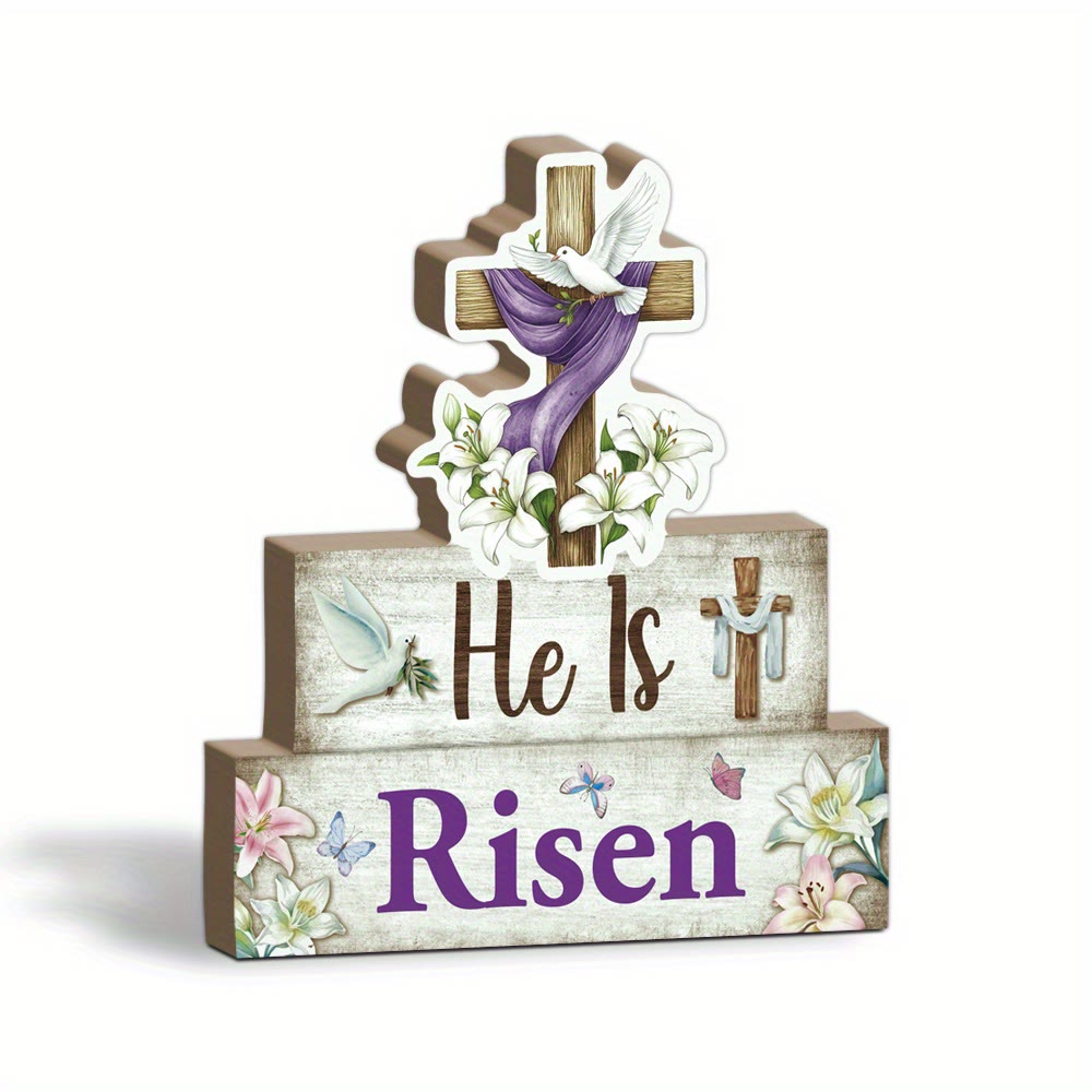 Christianartworkshop Croix et colombe en bois « Il est ressuscité » - Ornement décoratif - Il est ressuscité - image 0