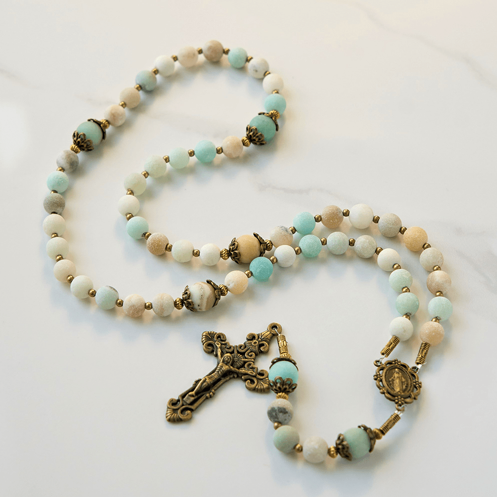 Christianartworkshop Chapelet artisanal en amazonite mate de 8 mm - Un symbole de dévotion intemporel - image 1